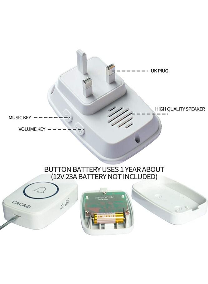Waterproof Wireless Doorbell with LED Flash, Over 1000 Feet Range, 60 Sounds and 5 Levels of Volume, Cordless Doorbell for Home, Office, Apartment, Hotel, Warehouse and Anti-Theft White Waterproof Wireless Doorbell with LED Flash, Over 1000 Feet Range, 60 Sounds and 5 Levels of Volume, Cordless Doorbell for Home, Office, Apartment, Hotel, Warehouse and Anti-Theft White